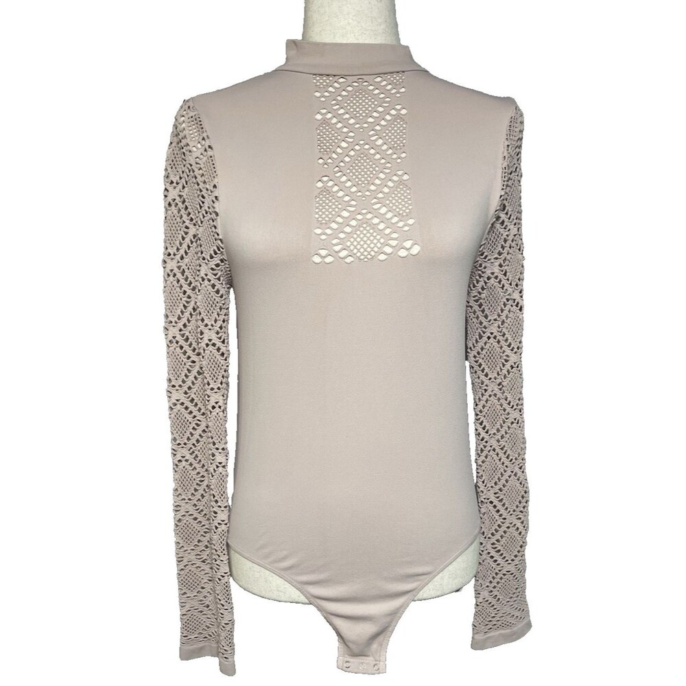 Intimately free people mock tan eyelet long sleeve bodysuit M/L NWOT retail $85